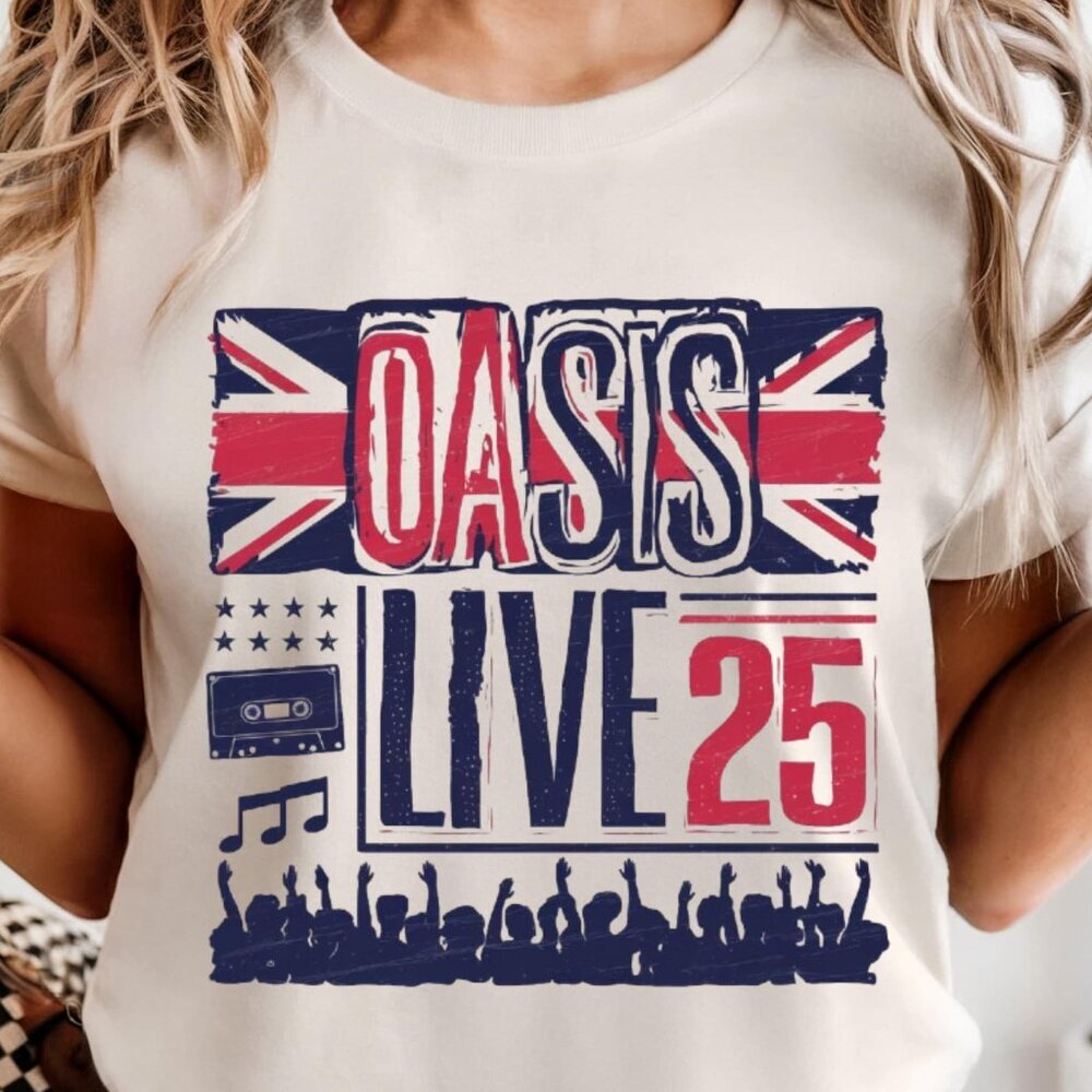 Retro Oasis Style Graphic Tee: Union Jack Concert Shirt 24